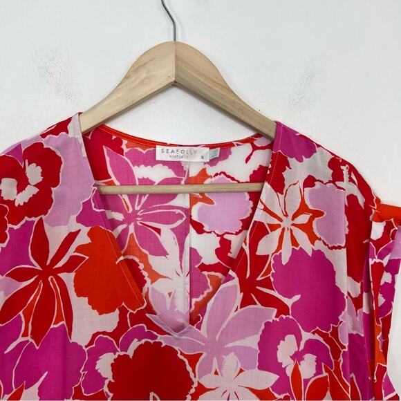 Seafolly Sundancer Pink Print Floral Coverup Beach Dress Size Small - Picture 3 of 9